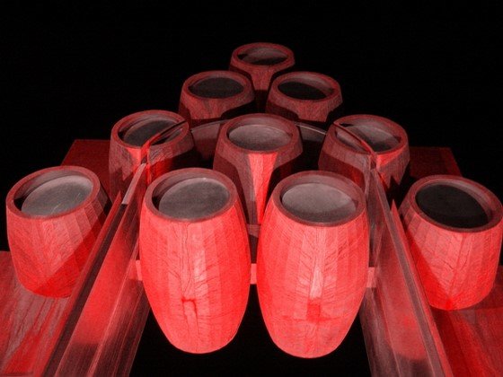 Detalle de la Puerta del Vino de Valdepeñas iluminada de rojo por el Día del Donante de Sangre Detalle de la Puerta del Vino de Valdepeñas iluminada de rojo por el Día del Donante de Sangre