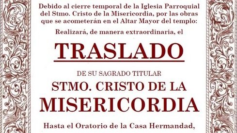Cartel Traslado extraordinario por cierre Iglesia octubre 2019 Cartel Traslado extraordinario por cierre Iglesia octubre 2019