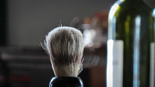My son Michael's 16th birthday present from his grandmother ... the shaving brush that used to belong to his grandfather is no longer with us. Michael has a light dusting of hair on his upper lip, and may need to shave soon!