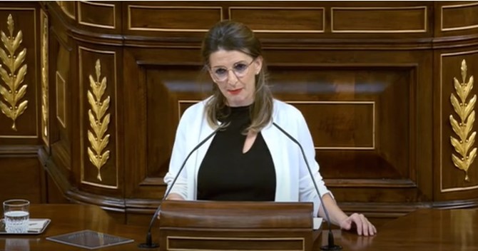 Yolanda Díaz, Titular de Trabajo en una intervención en el Congreso.